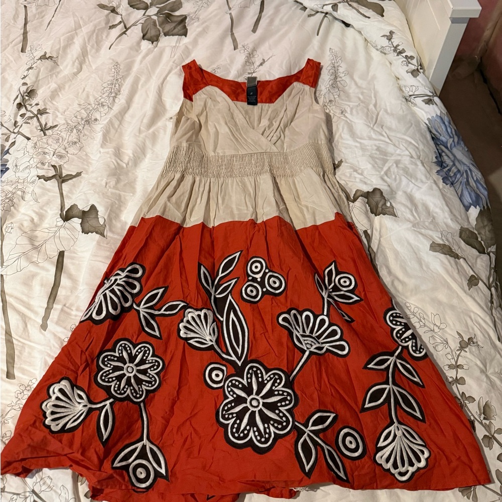 Anthropologie Lithe Sleeveless Red and Cream Floral Dress